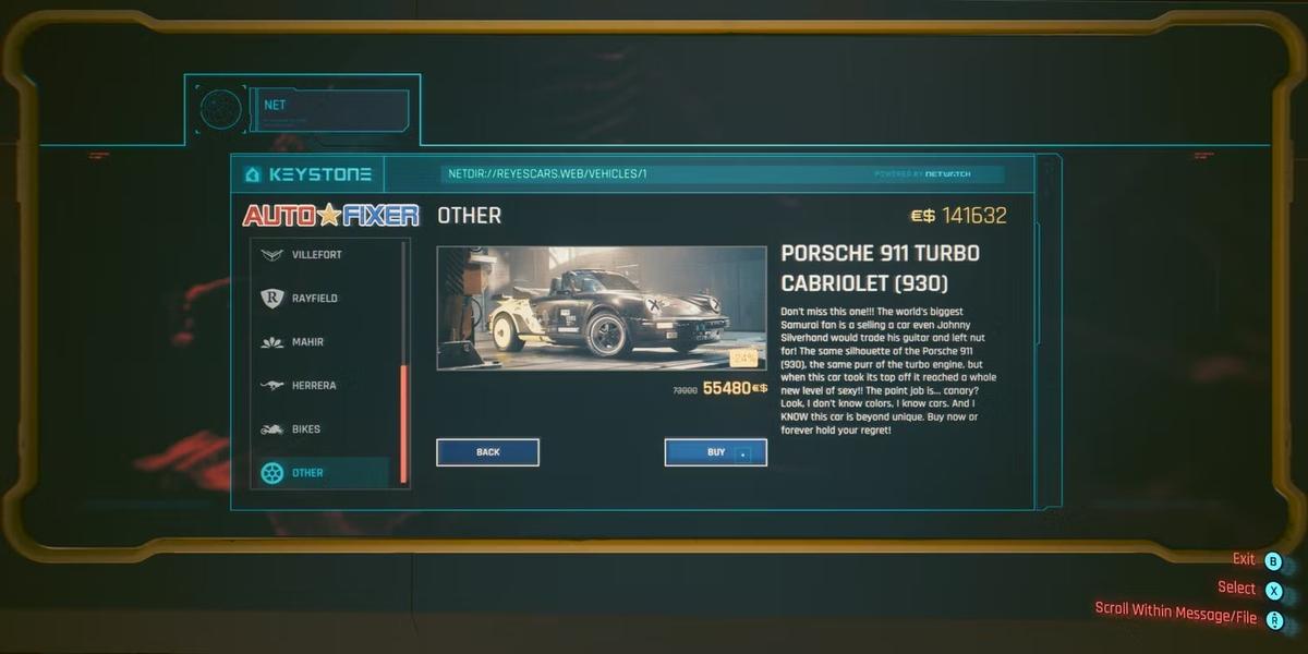 С Porsche 911 Turbo Cabriolet в игре. Фото: Cyberpunk 2077