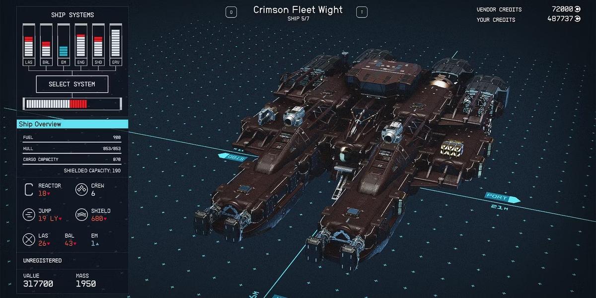 Максимальное количество членов экипажа — 7 (на фото — обычный Crimson Fleet Wight). Фото: Starfield